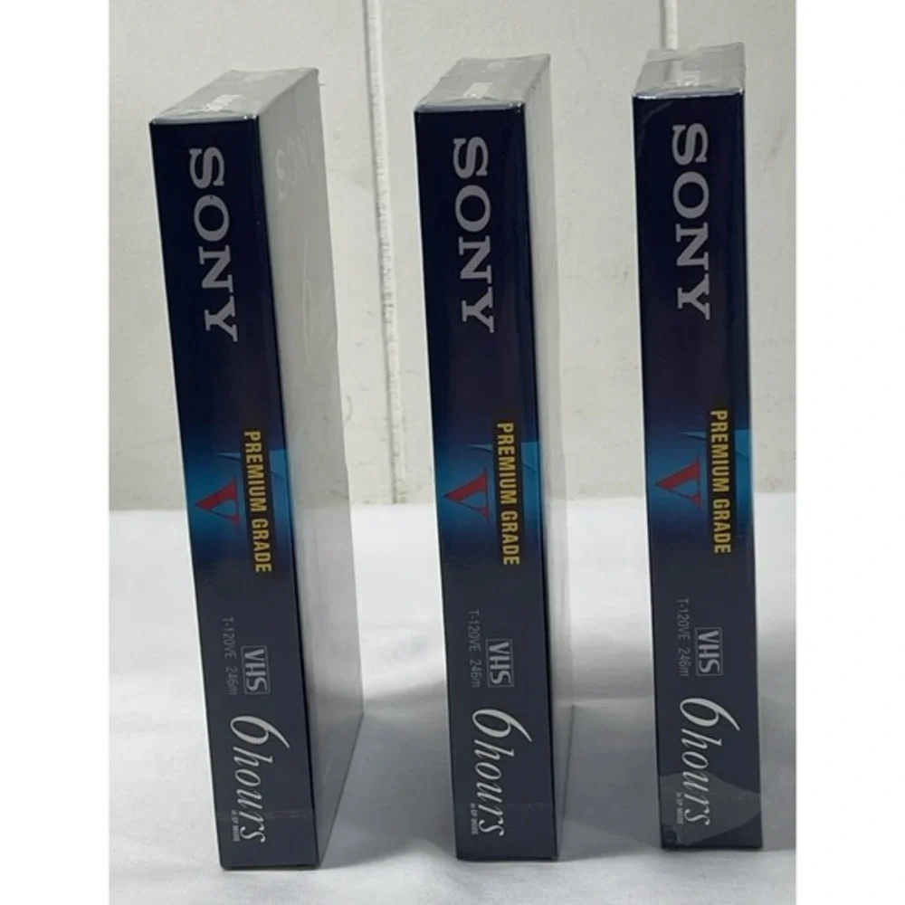 Lot of (3) Sony‎ T-120 Blank VHS VCR Premium Grade Video Tapes 6 Hrs New Sealed